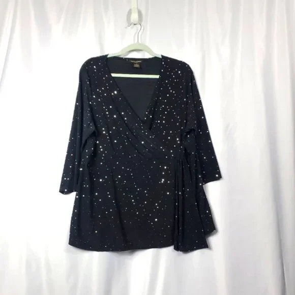 Susan Lawrence size 2X black sparkly top - Picture 2 of 8